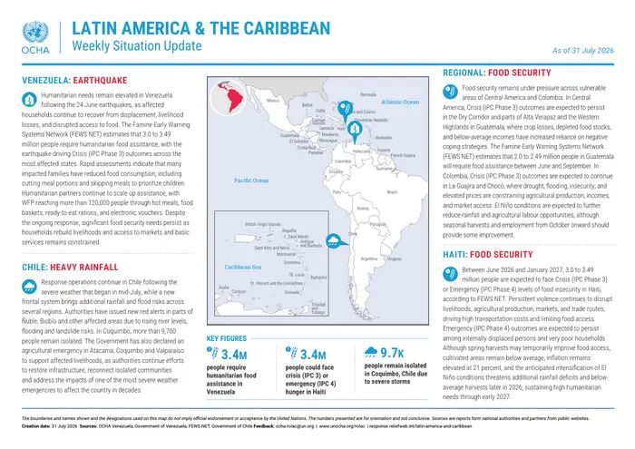 OCHA's Latin America and the Caribbean humanitarian situation update dated 31 July 2026
