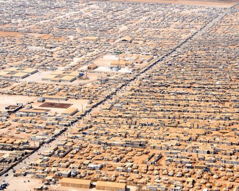 Aerial view of Za’atari refugee camp in Jordan, home to Syrian refugees