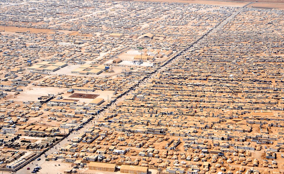 Aerial view of Za’atari refugee camp in Jordan, home to Syrian refugees